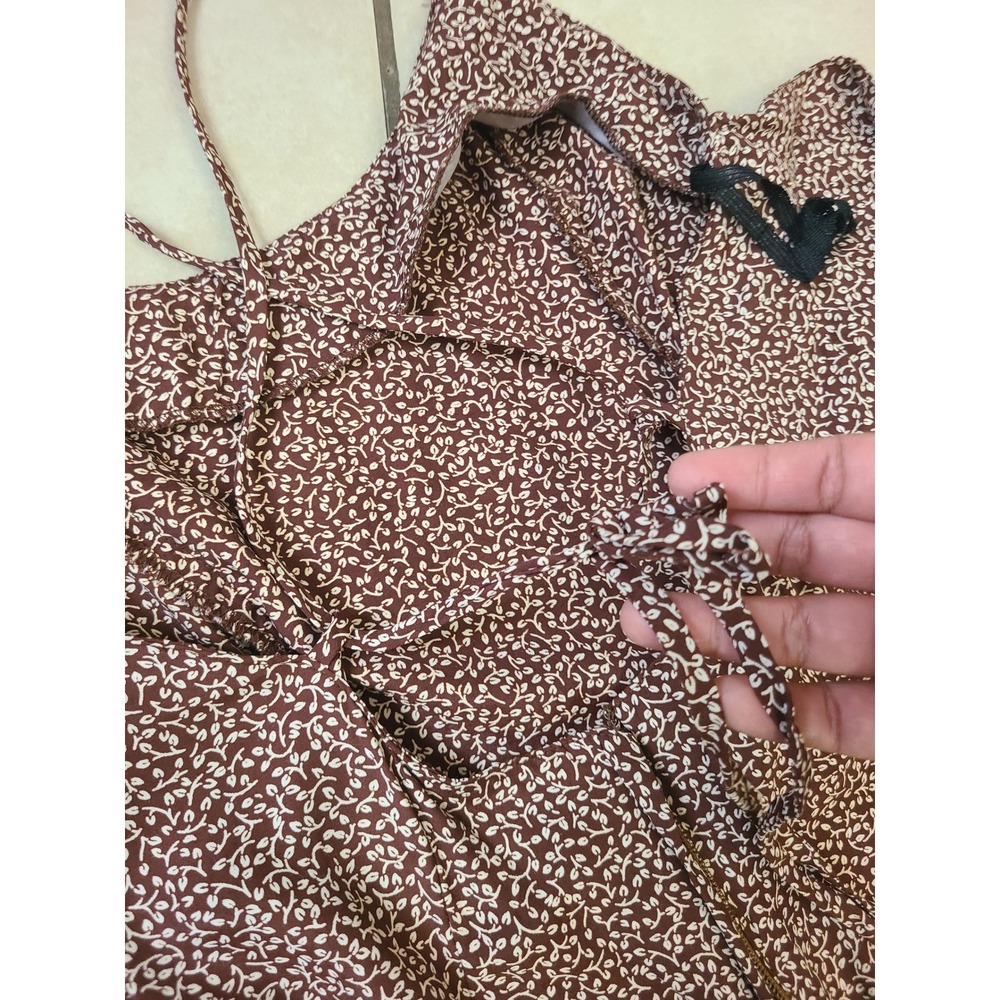Equinox Maxi Dress Women 5/6 Brown Floral Tie Back Spaghetti Strap - Picture 3 of 11